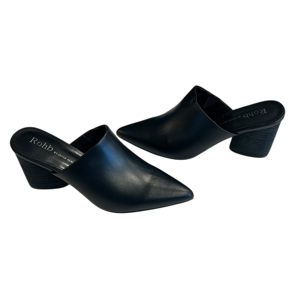 Rohb by‎ joyce Azria Willow Point Closed Toe Mules Black Leather 7.5